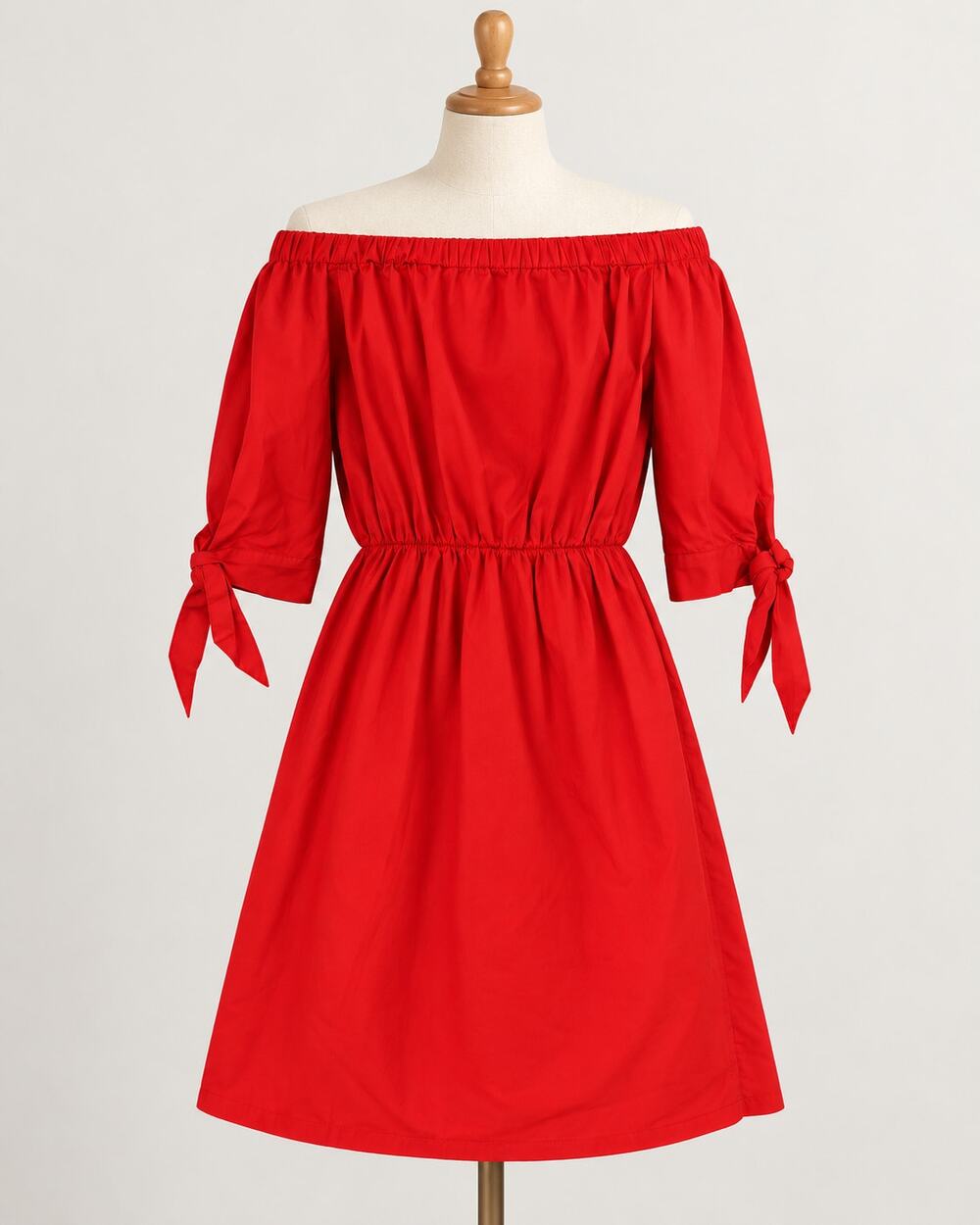 H&M Red Off Shoulder Mini Dress Size 4 Tie Sleeve Holiday Christmas Party